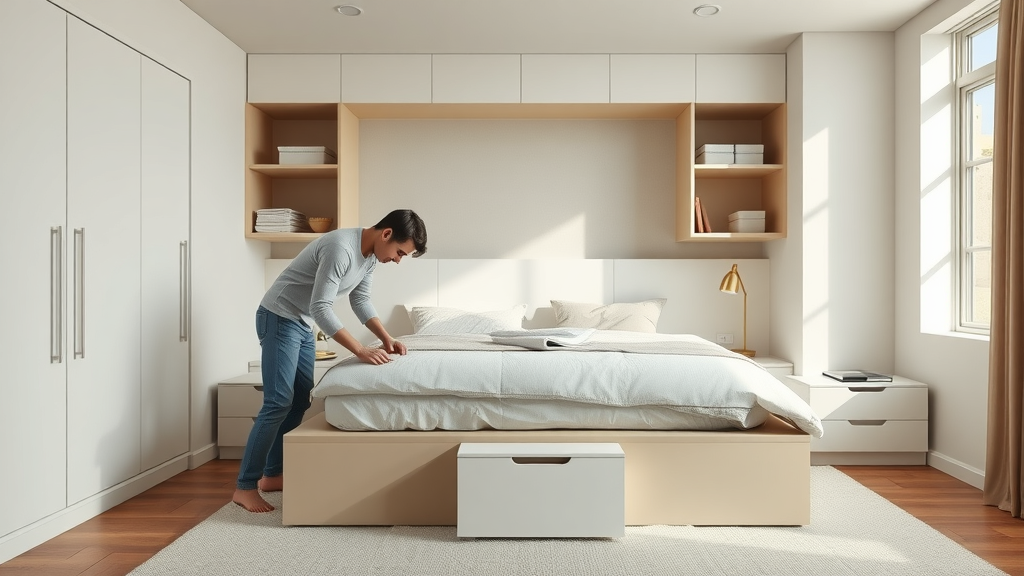 man making bed