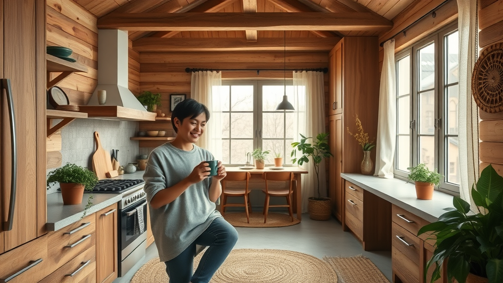 man sipping coffee in kitchen