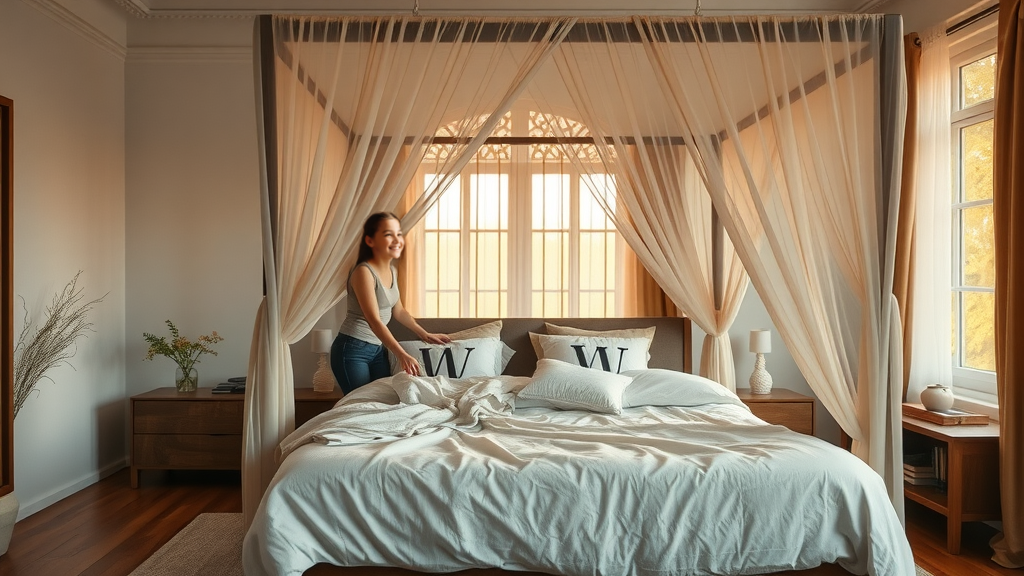 Girl making bed